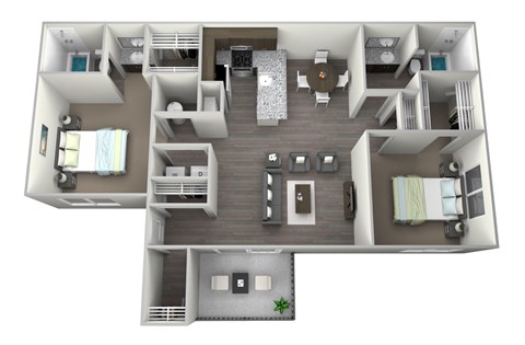Floor plan for 2 beds, 2 baths, 1010 sqft